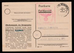 GERMANY / FRANCE 1944 (Nov 2) Stampless Feldpost postcard with printed explanation that it bears...