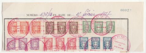 LITHUANIA 1926 Protection Cross in oak wreath SG 275/80 in strips of three on part ledger page p...