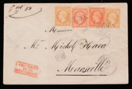 LEVANT - FRENCH P.O. 1865 Cover from Alexandrette, Syria, to Marseille, with France 1862 10c (2)...