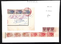 FRANCE 1926 War Orphans Fund S.G. 450/53 three sets of four values affixed to a ledger page, eac...