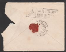 ADEN / ERITREA 1899 Cover (roughly opened, part of stamp and reverse torn away) from Italy to Asm...