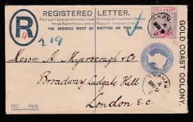 GOLD COAST 1902 2d Registration envelope to London franked QV 1d cancelled by two strikes of "AN...