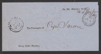 GRIQUALAND WEST 1877 O.H.M.S. Money Order Business Wrapper to Cape Town, cancelled at Kimberley...