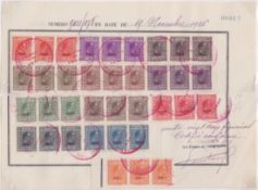 YUGOSLAVIA 1926 Danube Flood Fund S.G. 221/32 three sets of twelve values affixed to a ledger pa...