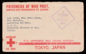 AUSTRALIA / MALAYA 1943-44 Differing envelopes for use to P.O.Ws, printed in red (Australian Red...