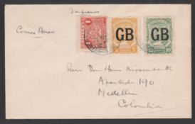 AIR MAIL - SCADTA / G.B. Cover from G.B. to Colombia, bearing the 1923 SCADTA 5c and 10c overpri...