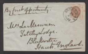 DANISH WEST INDIES 1893 (24 Feb) Cover to England with 10c brown and grey-blue (stained perfs, f...