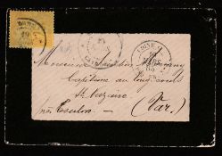 FRENCH GUIANA 1885 Mourning cover to France franked by French Colonies 25c tied by "GYANNE / CAY...