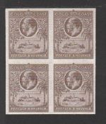 GOLD COAST 1928 King George V Castle issue 3d imperforate Plate Proof in dull brown on gummed un...