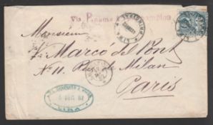 CHILE / PERU WAR 1882 Chilean Occupation of Peru - Cover (small faults) from Lima, Peru, franked...