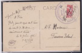 GILBERT & ELLICE ISLANDS 1912 (June 19) icture postcard to a catholic priest at Tarawa, the mess...