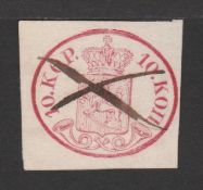 FINLAND 1858 10k rose fine used, close to very large margins, pen-cancel only (SG 2 £300).