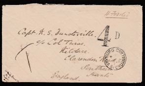 BECHUANALAND 1891 (July 17) Stampless Officers cover to England endorsed from Lt. Beach (O.C. Mi...