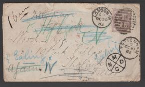 G.B. - LONDON 1882 Cover franked 1d, posted within London, redirected by the Post Office several...
