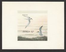 ANTIGUA 1980 Birds: Imperforate Proof of the $2.50 Miniature Sheet, affixed to piece of card.