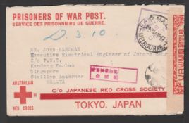 MALAYA - AUSTRALIA 1943 Australian Red Cross envelope from Melbourne to a Civilian Internee in C...