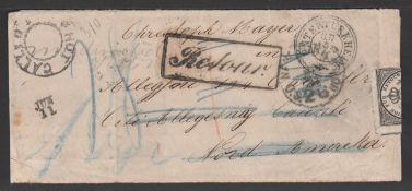 GERMAN STATES - WURTTEMBURG / USA / TRANSATLANTIC 1869 (May 17) Envelope (creased and opened ou...
