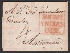 COLOMBIA - SPANISH COLONIAL PERIOD 1802 Entire Letter to Antioquia with a fine strike of the box...