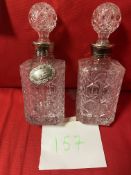 Pair of Glass Decanters, Plated Collards