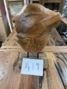 NEW - Hand Carved Wood Face Sculpture 23” Height
