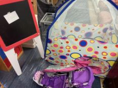 Childs Pram, Pop Up House, Chalk Board and Tunnel