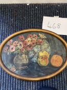 Early 20Th Century Oval Still Life Oil Painting 15” X 21”