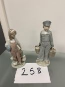 Lladro Figures - A Boy with a Pail and Girl with Animals