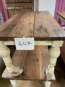 NEW - Hardwood Table With Painted Wood Base 63X36”. Sold mahogany legs and railway sleeper top