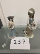 2 Lladro Figures - A girl with Kittens and A Girl with a Dog