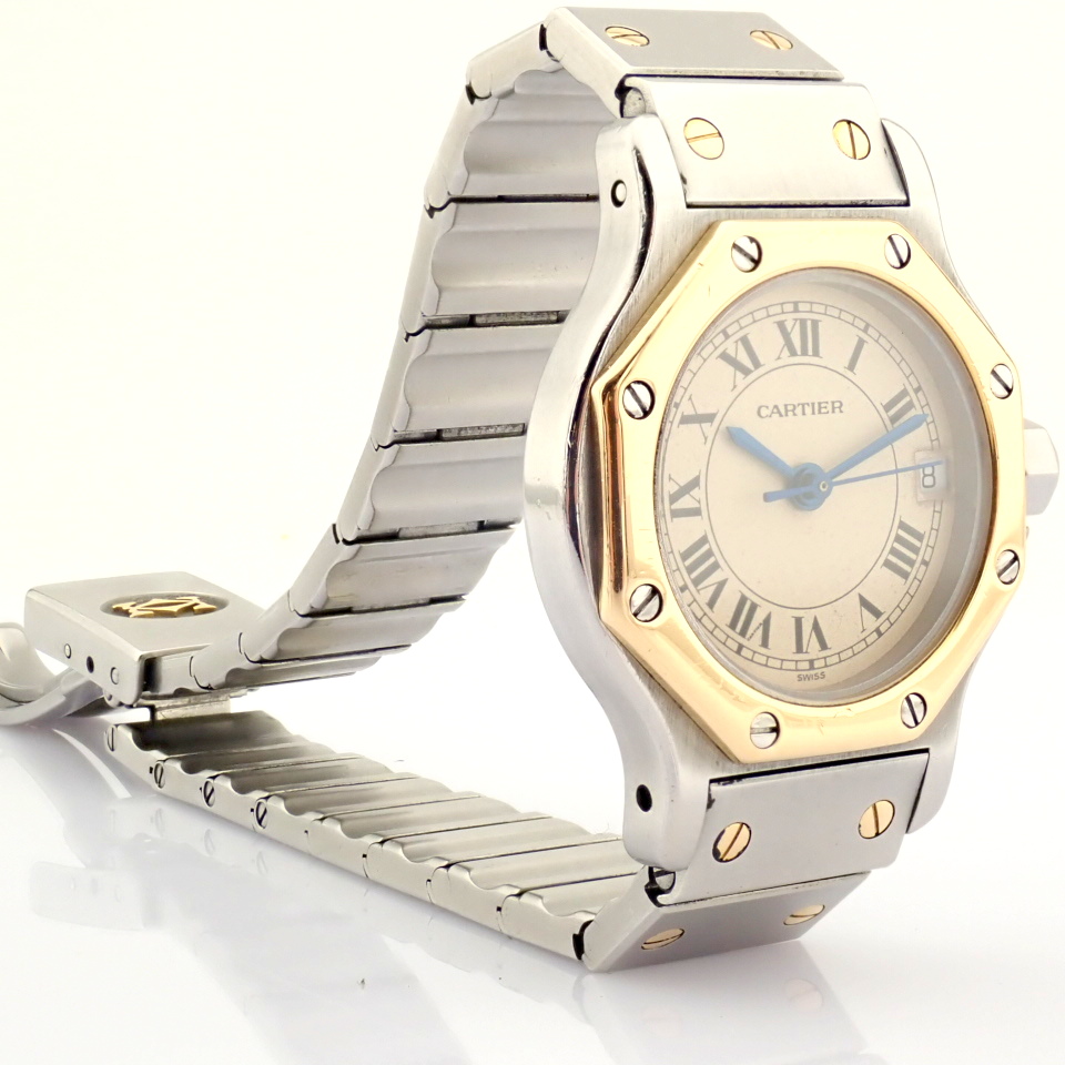 Cartier / Santos Octagon Date - Quartz - Lady's Gold/Steel Wrist Watch - Image 2 of 14