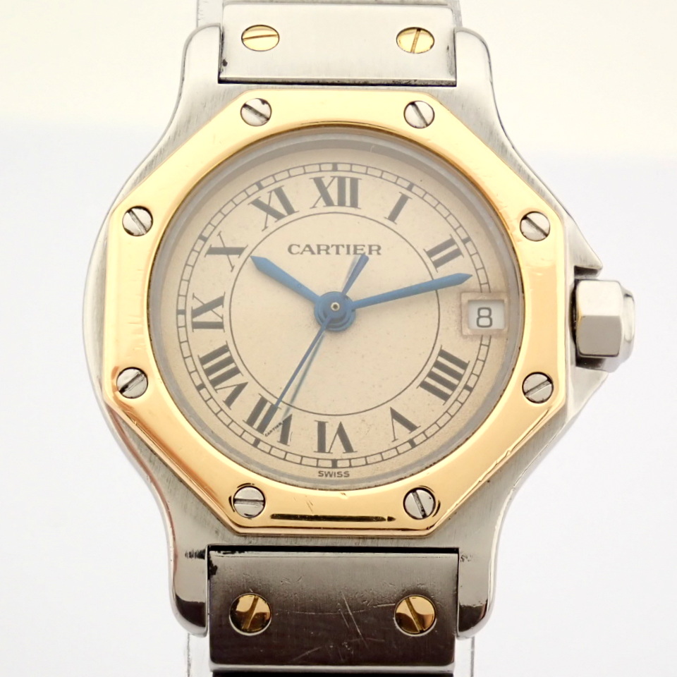 Cartier / Santos Octagon Date - Quartz - Lady's Gold/Steel Wrist Watch - Image 11 of 14