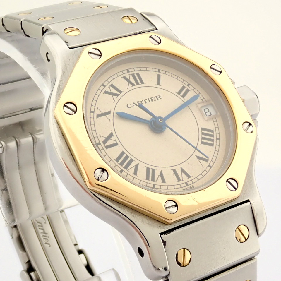 Cartier / Santos Octagon Date - Quartz - Lady's Gold/Steel Wrist Watch - Image 6 of 14