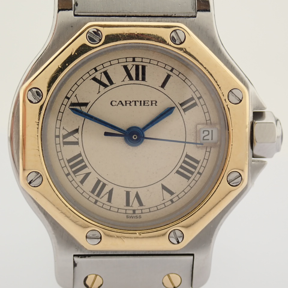 Cartier / Santos Octagon Date - Quartz - Lady's Gold/Steel Wrist Watch - Image 9 of 14