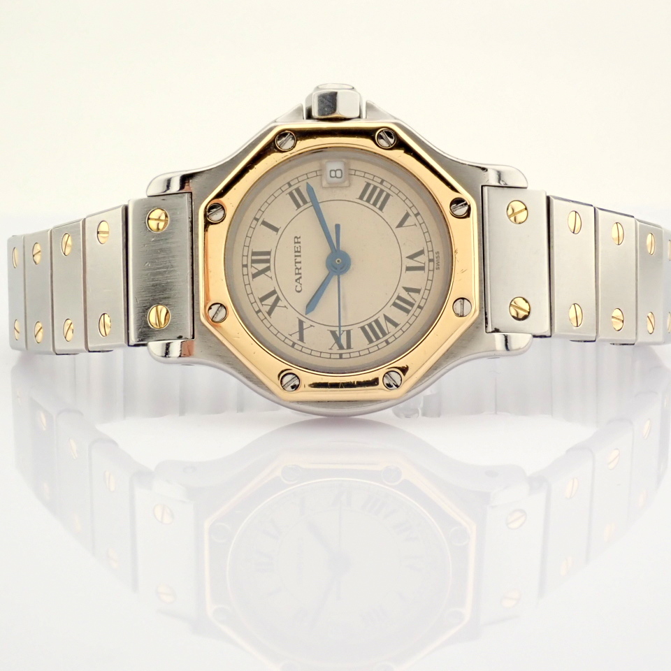 Cartier / Santos Octagon Date - Quartz - Lady's Gold/Steel Wrist Watch - Image 3 of 14