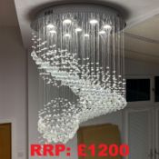 Large Modern Spiral Ceiling Light, Polished Chrome Hanging Pendant, 9 Lights RRP: £1200