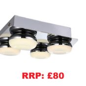 Modern LED Bathroom Ceiling Light, 4 Lights IP44 Polished Chrome, Natural White (4000K)