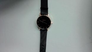 Geneva watch black face black metal strap