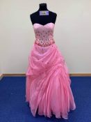 Ruby Prom. Pink prom dress with red decorative glass beads. These can easily be taken off b