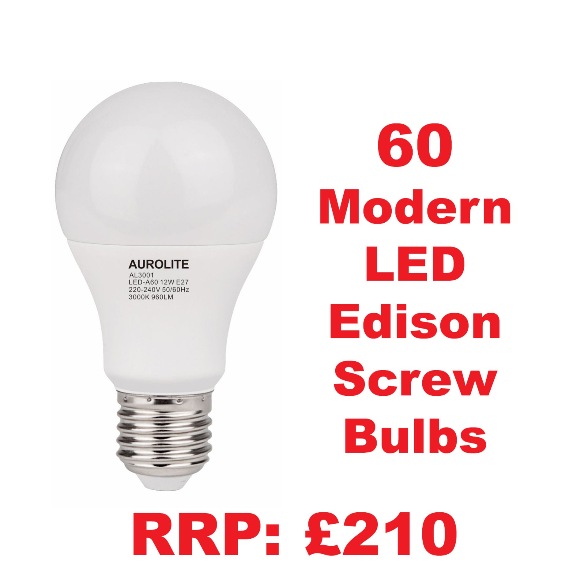 Pack of 20 LED Bulbs 12W E27 A60 3000K Warm White, 60 Bulbs