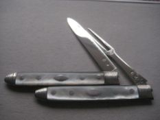 Rare Large George III Mother of Pearl Hafted Matching Silver Bladed Folding Fruit Knife & Fork