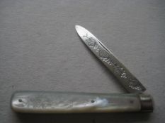 Victorian Mother of Pearl Hafted Silver Fruit Knife