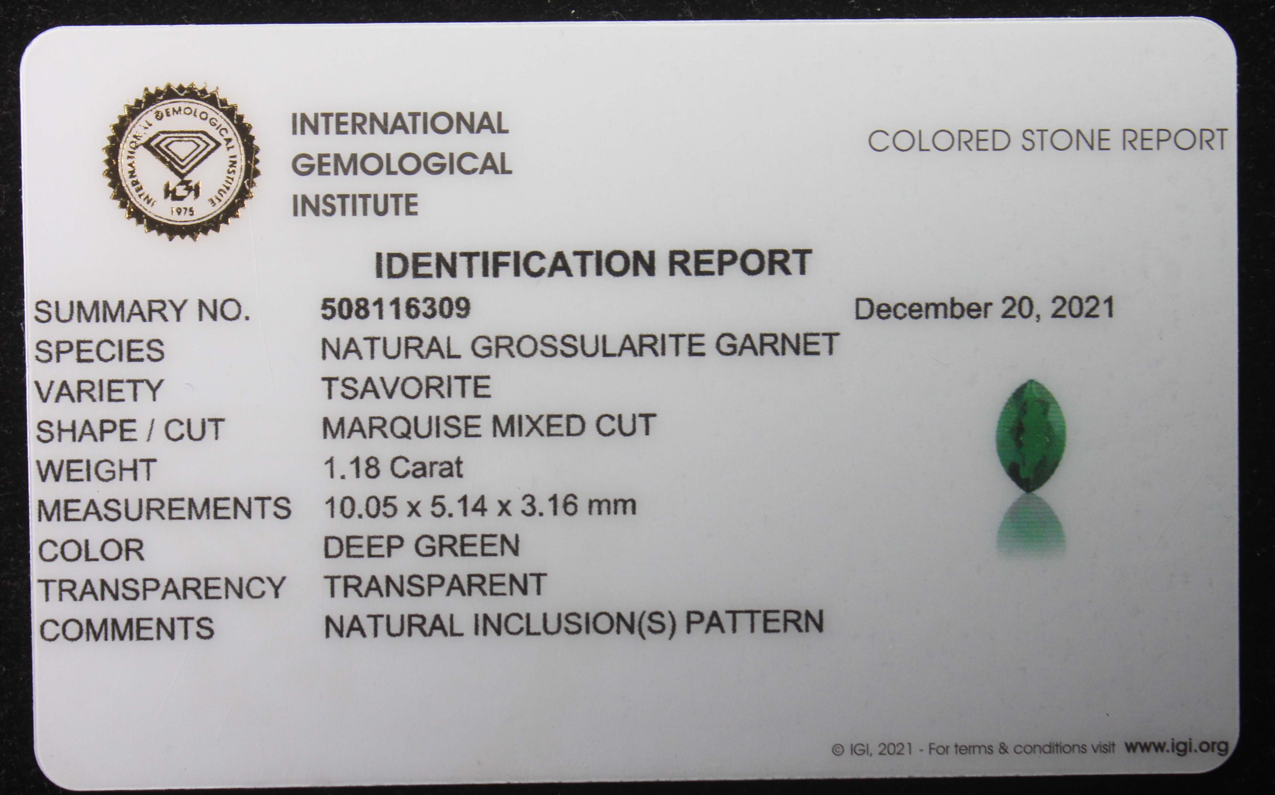 Tsavorite 1.18 Ct - Image 7 of 7