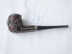 A vintage "Golden Leaf" briar pipe with silvered filigree work.