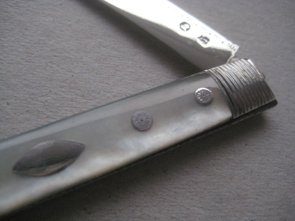 Rare Large George III Mother of Pearl Hafted Matching Silver Bladed Folding Fruit Knife & Fork - Image 6 of 24