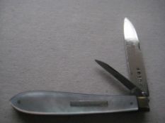 Rare George IV Mother of Pearl Hafted Twin Silver Bladed Folding Fruit Knife