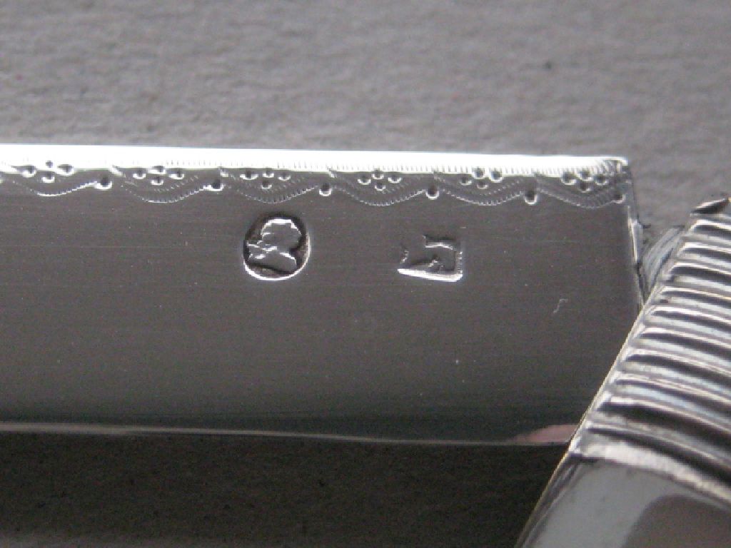 Rare Large George III Mother of Pearl Hafted Matching Silver Bladed Folding Fruit Knife & Fork - Image 8 of 24
