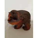 Wooden Carved Bear Holding Salmon In Mouth