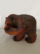 Wooden Carved Bear Holding Salmon In Mouth