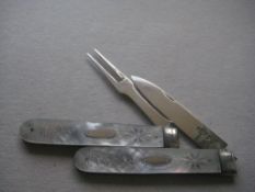 Rare William IV Mother of Pearl Decorated Silver Fruit Knife and Fork