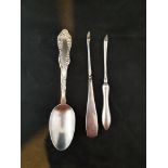 Silver Spoon and Manicure Tools.